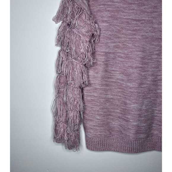 Soho Jeans NY & Co Pink Spacedye Fringe Bell Sleeve Sweater Crew Neck Medium - Picture 4 of 7